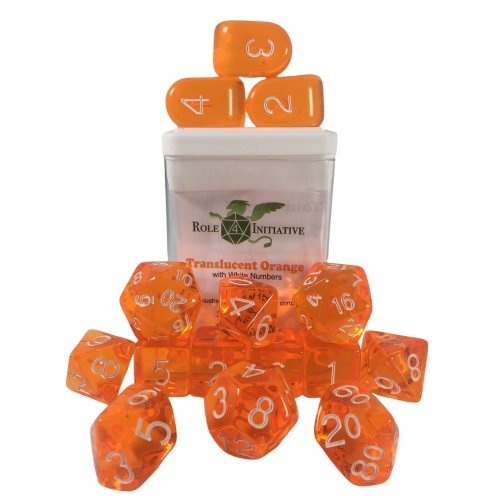 Role 4 Initiative Set of 15 Dice: Translucent Orange/White with Arch'd4