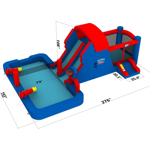 Sunny & Fun Ultra All-Play Inflatable Water Slide Park – Heavy-Duty for Outdoor Fun - Climbing Wall, Slides, Bounce House, Volley Net, Deep Pool –