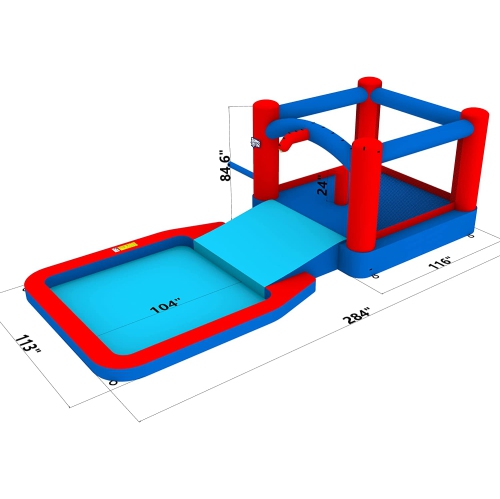 Sunny & Fun Slide N’ Splash Bounce House Inflatable Water Slide Park – Heavy-Duty for Outdoor Fun, Wide Slide & Splash Pool – Easy to Set Up &