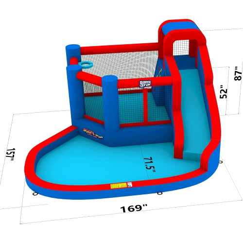 Sunny & Fun Big Time Bounce-A-Round Inflatable Water Slide Park – Heavy-Duty for Outdoor Fun - Climbing Wall, Slide & Splash Pool – Easy to Set Up &