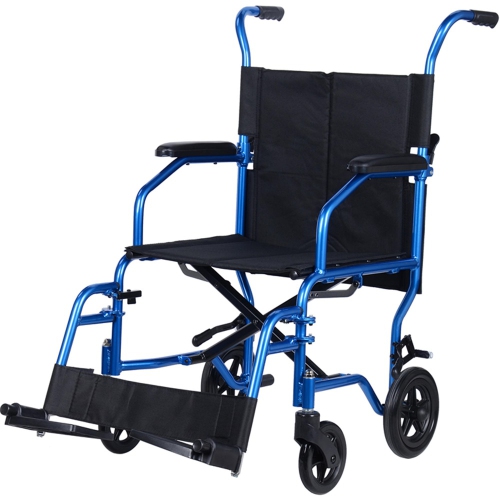Foldable 360° swivel casters Mid Back Transport Wheelchair with Handbrake, Swing Away Footrests, Lightweight & Portable