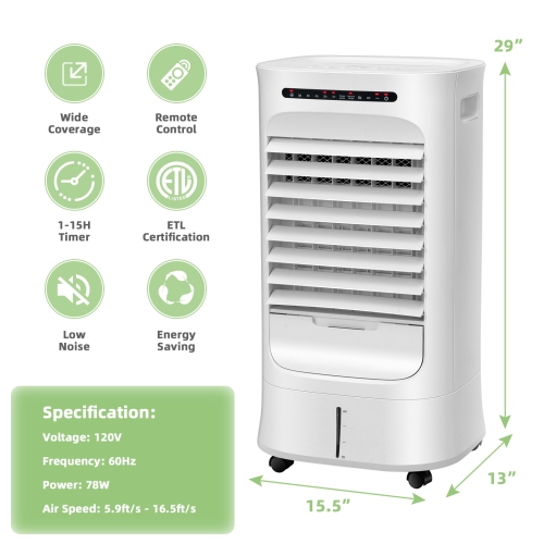 Rafraîchisseur d'air par évaporation 4 en 1 de marque Costway humidificateur portable avec minuterie, 3 modes et vitesses