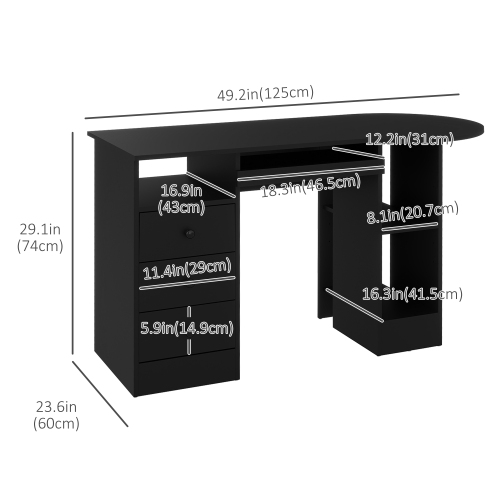 HOMCOM Computer Desk with Drawers, Home Office Desk with Keyboard Tray and Open Shelves, Modern Writing Workstation for Study, Bedroom, Black