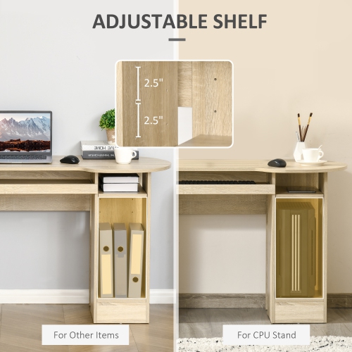 HOMCOM Computer Desk with Drawers, Home Office Desk with Keyboard Tray and Open Shelves, Modern Writing Workstation for Study, Bedroom, Natural