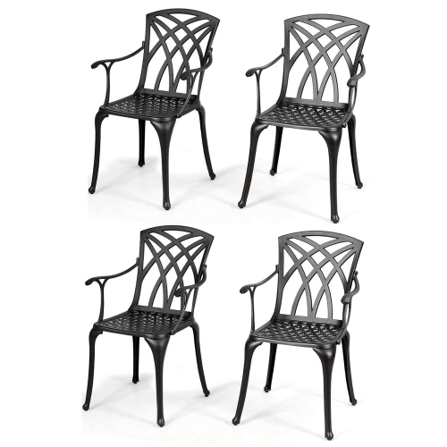 GYMAX  Set Of 4 Cast Aluminum Dining Chairs Durable Solid Construction W/armrest In Black