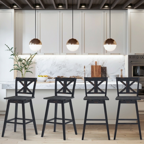 Gymax 4PCS Swivel Bar Stools 29'' Counter Height Chairs w/ Footrest