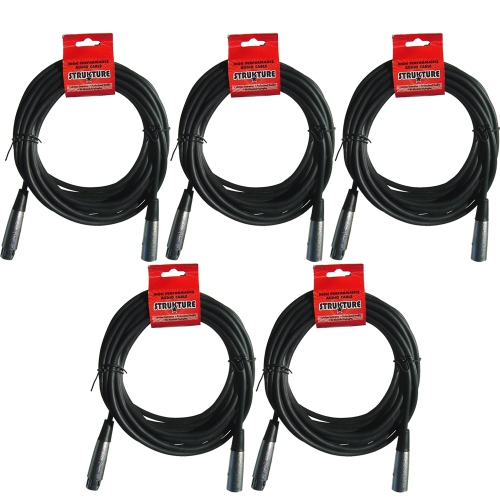 STRUKTURE  5X Sturkture Xlr Microphone Cable Male to Female 6 Ft Fully Balanced Premium Mic Cable