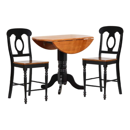 Sunset Trading Black Cherry Selections 3-Piece 42" Round Wood Pub Set in Black