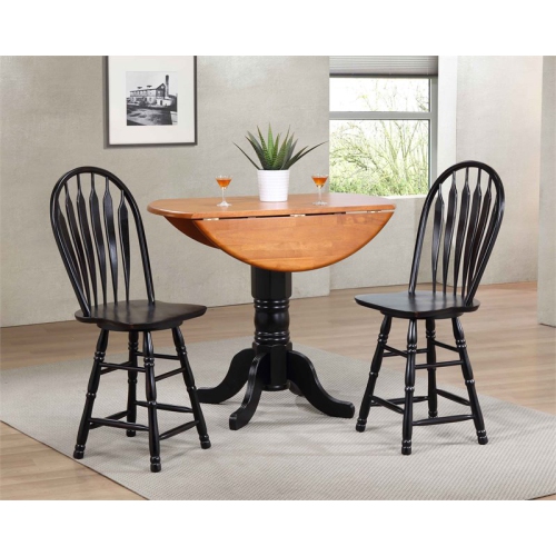 Sunset Trading Black Cherry Selections 3PC 42" Round Wood Pub Table Set in Black