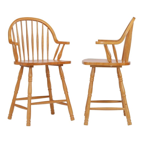 SUNSET TRADING  Oak Selections 24" Windsor Wood Barstools/arms In Oak (Set Of 2)