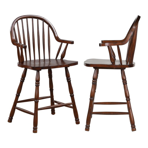 SUNSET TRADING  Andrews 24" Windsor Wood Barstools With Arms In Brown (Set Of 2)