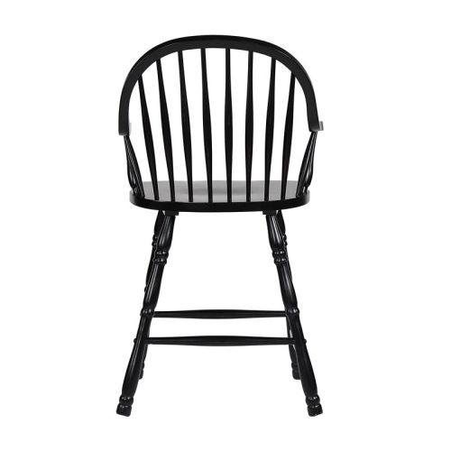 Tabourets de bar de 24 po en bois Windsor avec accoudoirs au fini noir antique de Sunset Trading