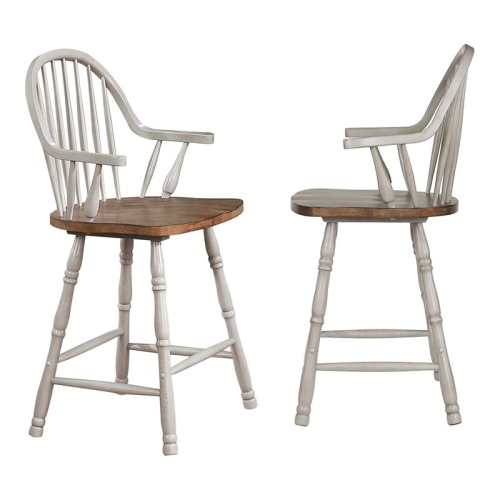 SUNSET TRADING  Country Grove 24" Windsor Wood Barstools/arms In (Set Of 2) In Gray