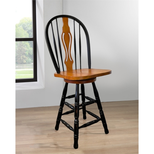 Sunset Trading Keyhole 24" Wood Barstool/Counter Stool in Antique Black/Cherry