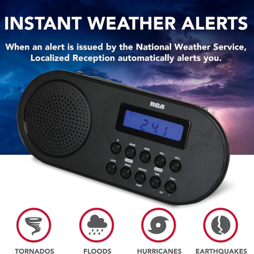 RCA AM/FM Weather Alert Alarm Clock Radio - Black