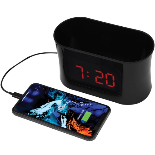 RCA Alarm Clock Caddy with USB Charging - Black