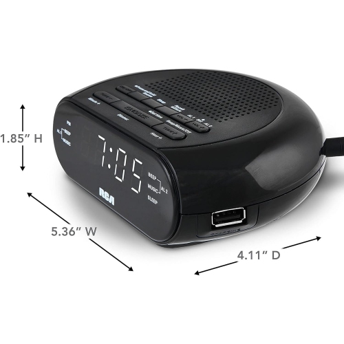 RCA Soothing Sounds Alarm Clock Radio with USB Charging - Black