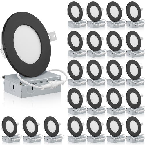 QPLUS  4 Inch Slim Recessed Ceiling Led Pot Light/down Light - 5000K Daylight (24 Pack) In Black