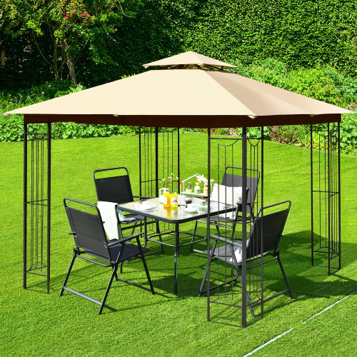 Costway 10' x 10' Patio Canopy Gazebo Outdoor 2-Tier Steel Tent Heavy-Duty L-Shaped