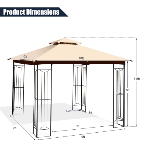 Costway 10' x 10' Patio Canopy Gazebo Outdoor 2-Tier Steel Tent Heavy-Duty L-Shaped