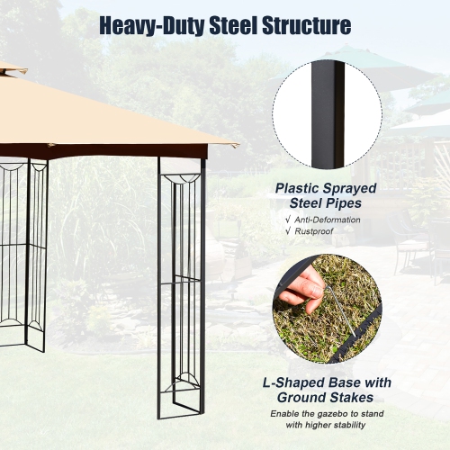 Costway 10' x 10' Patio Canopy Gazebo Outdoor 2-Tier Steel Tent Heavy-Duty L-Shaped