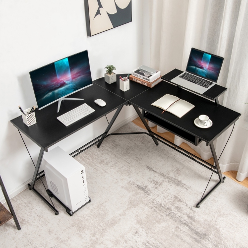 Costway L Shaped Computer Desk Home Office Workstation w/ Movable Monitor Stand