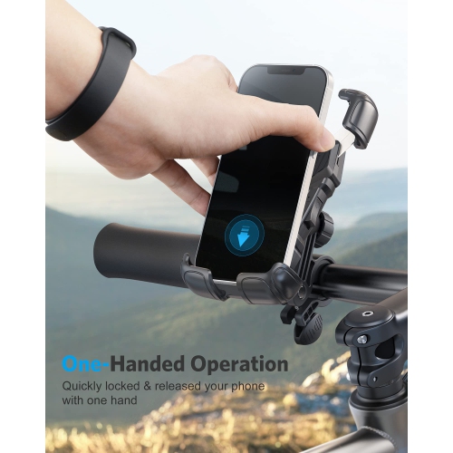 OMOTON Bike Phone Mount Holder for Cycling Motorcycle Accessory Handlebar, 360° Rotation Bicycle Phone Clip Clamp Stand Comp