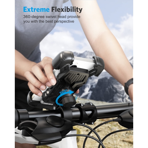 OMOTON Bike Phone Mount Holder for Cycling Motorcycle Accessory Handlebar, 360° Rotation Bicycle Phone Clip Clamp Stand Comp