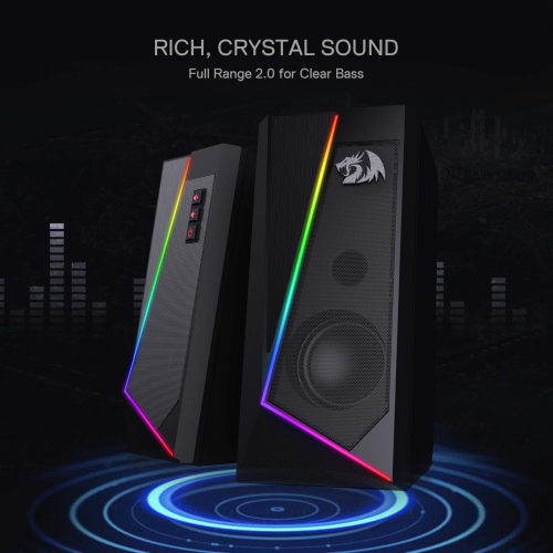 Redragon GS520 Anvil RGB Desktop Speakers, 2.0 Channel PC Computer Stereo Speaker with 6 Colorful LED Modes, Enhanced Bass and Easy-Access Volume