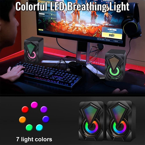 Computer Speakers,Wired PC Speaker 2.0 USB Gaming Powered Stereo Mini Multimedia Volume Control with RGB Lights 3.5mm Aux In
