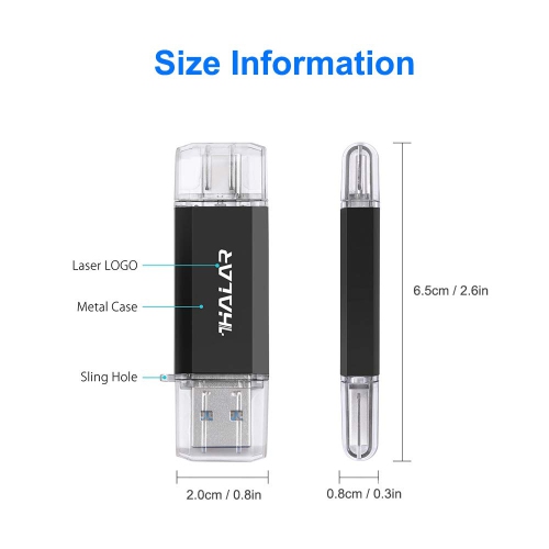 THKAILAR 64GB USB Flash Drive-USB Stick 3.0 for External Storage Data 2 in 1 Cle USB with USB and USB C Port Compatible with