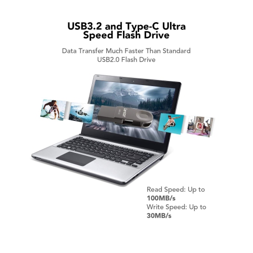 Lexar 128GB USB Stick, USB 3.2 Gen 1 USB A & USB C Flash Drive up to 100MB/s, Type-C Thumb Drive Swivel Design, Jump Drive f