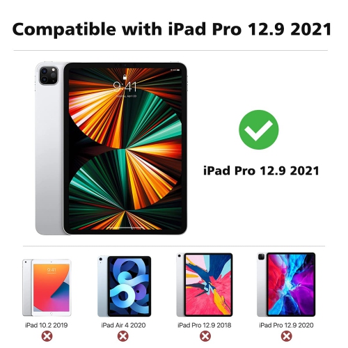 MoKo Case Fit New iPad Pro 12.9 Inch Case 2021/2020/2018 with Pencil Holder, Soft TPU Frame Hard PC Clear