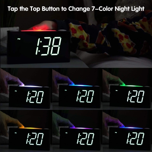 Mesqool – réveil numérique pour chambre d’enfant, 7 horloges électroniques de nuit colorées, horloge de chevet à écran DEL de 7.5 po