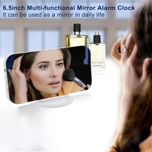 Digital Clock Large Display, LED Electric Alarm Clocks Mirror Surface for Makeup with Diming Mode, 3 Levels Brightness, Dual