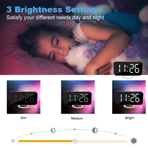 Digital Clock Large Display, LED Electric Alarm Clocks Mirror Surface for Makeup with Diming Mode, 3 Levels Brightness, Dual