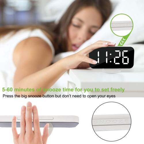 Digital Clock Large Display, LED Electric Alarm Clocks Mirror Surface for Makeup with Diming Mode, 3 Levels Brightness, Dual