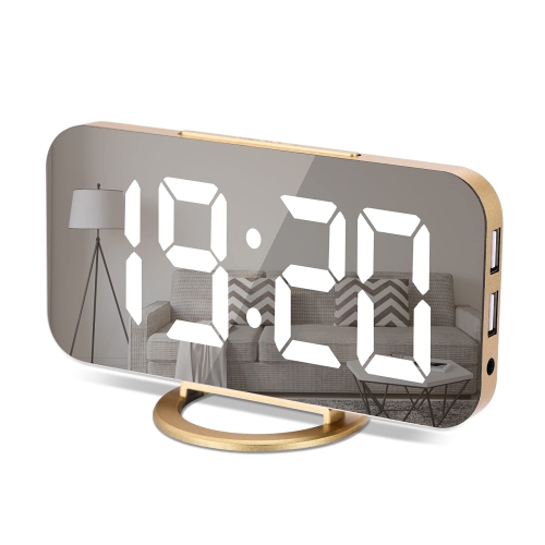 Radio-réveil numérique Amico, réveil-matin de 7 po pour chambres à coucher,  grand écran miroir Surface réveil avec chargeur USB 12/2