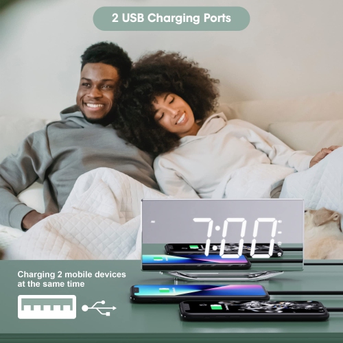 Digital Clock Large Display, Mirror Alarm Clocks for Bedrooms with 8.7" LED Screen,7-Level Brightness, 2 USB Charging Ports, Battery Backup, Bedside