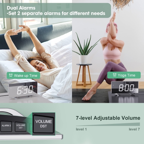 Digital Clock Large Display, Mirror Alarm Clocks for Bedrooms with 8.7" LED Screen,7-Level Brightness, 2 USB Charging Ports, Battery Backup, Bedside
