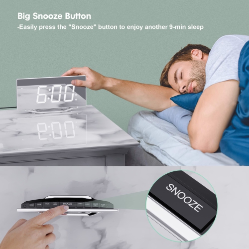 Digital Clock Large Display, Mirror Alarm Clocks for Bedrooms with 8.7" LED Screen,7-Level Brightness, 2 USB Charging Ports, Battery Backup, Bedside