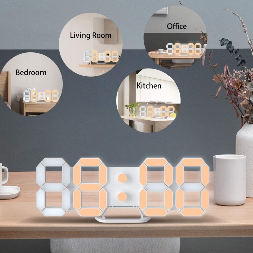 LED Digital Desk Clock, Table Wall Clocks 9.7” Brightness Adjustable Desktop Alarm Clock for Office Home Living Room