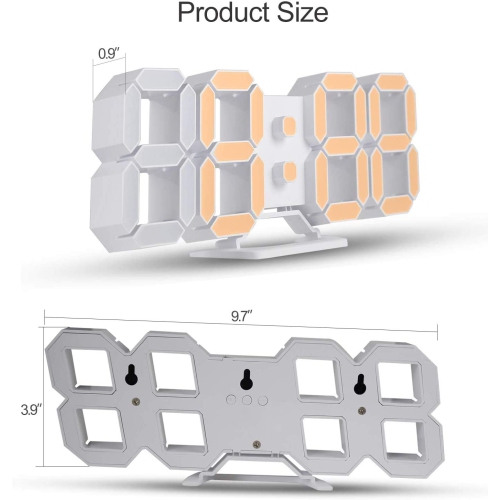 LED Digital Desk Clock, Table Wall Clocks 9.7” Brightness Adjustable Desktop Alarm Clock for Office Home Living Room