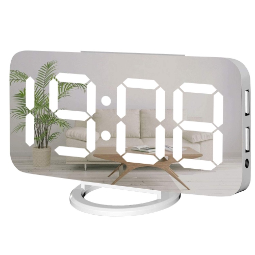 HLD  Miowachi Digital Alarm Clock, Large Mirrored Led Clock, Snooze, Dim Night Light 2 USB Charger Ports Desk Alarm Clocks for Bedro