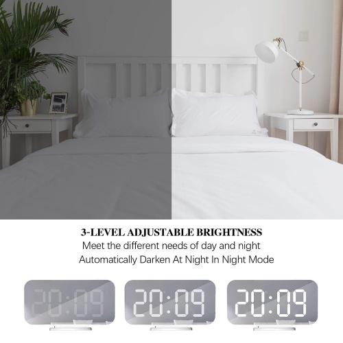 Miowachi Digital Alarm Clock,Large Mirrored LED Clock,Snooze,Dim Night Light 2 USB Charger Ports Desk Alarm Clocks for Bedro