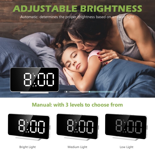 KeeKit Digital Alarm Clock, LED Alarm Clock with 6.5’’ Large Display, Digital Desktop Clock with Temperature Time Display, S