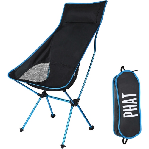 Blue Portable High Back Camping Chair with Headrest,Foldable