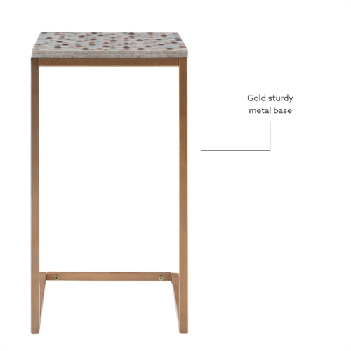 Linon Paola Capiz Fish Mosaic Metal Accent C Table in Gold