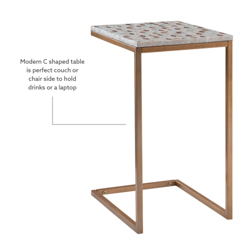 Linon Paola Capiz Fish Mosaic Metal Accent C Table in Gold