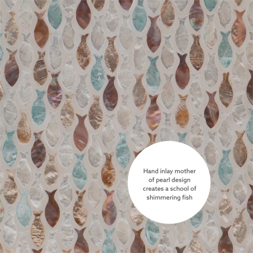 Linon Paola Capiz Fish Mosaic Metal Accent C Table in Gold